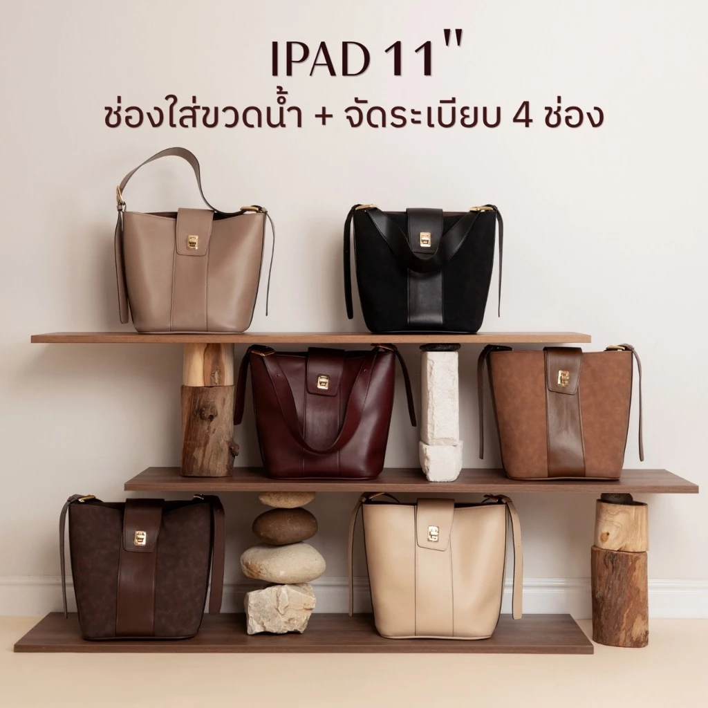 กระเป๋าทำงานใส่ ipad 11” ทรง bucket EZTRA EZZENCE Light เบา 400g มีช่องแก้วน้ำ สายกว้าง 4.5 cm ไม่เมื่อยไหล่
