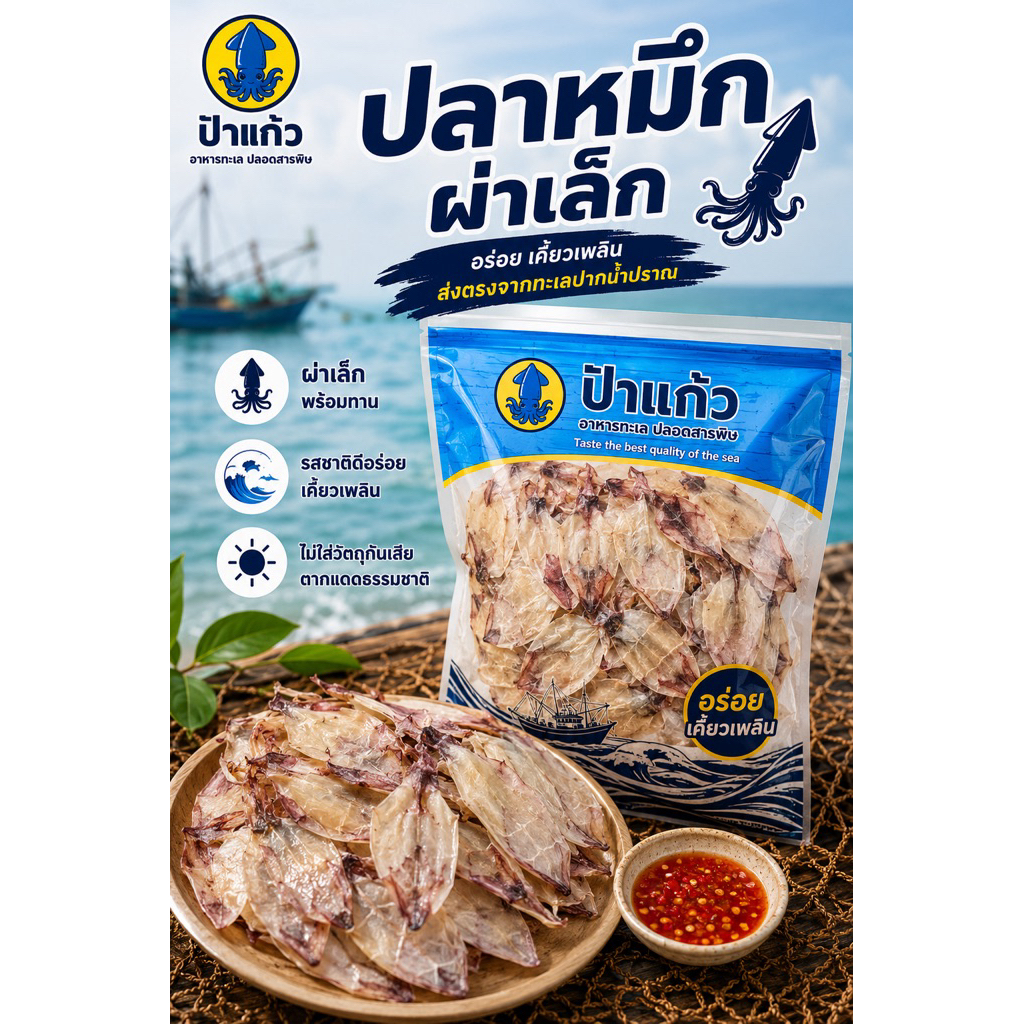 ปลาหมึกผ่าเล็ก กรอบอร่อย กินเพลิน ทอดง่าย ปิ้งง่าย ไม่เค็ม ตากแดดธรรมชาติ