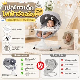 MINIBEIGE💎เปลไกวไฟฟ้า เปลเด็ก สำหรับวัย 0-3 ปี แถมล้อหมุน 360° พร้อมมุ้งกันยุง มีดนตรี เปลไฟฟ้า พร้อมจานอาหารโหมดบลูทู