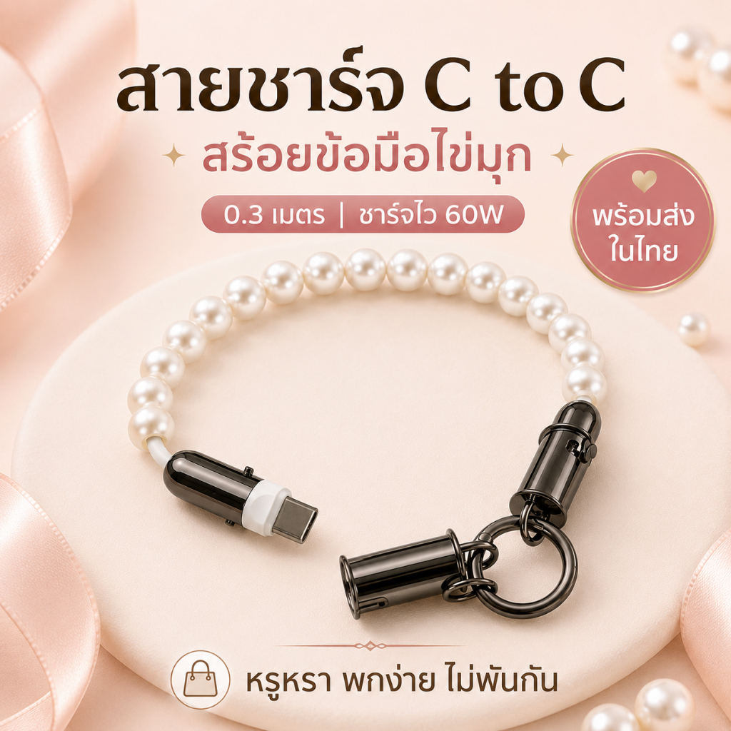 🚚ส่งจากไทย🚚|สายชาร์จกำไลมุกสวยหรู 60W