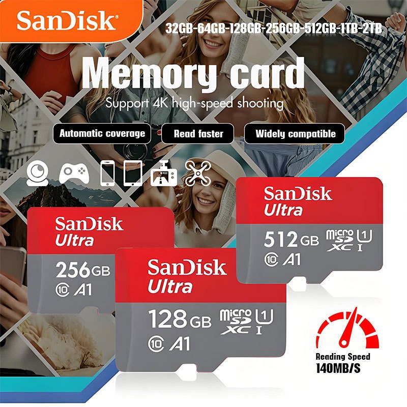 🔥แท้100%🔥SanDisk Ultra Micro SD Card A1 U1 Class10 ความจุ 32GB-1TB เมมโมรี่การ์ด สำหรับโทรศัพท์มือถือ แท็บเล็ต