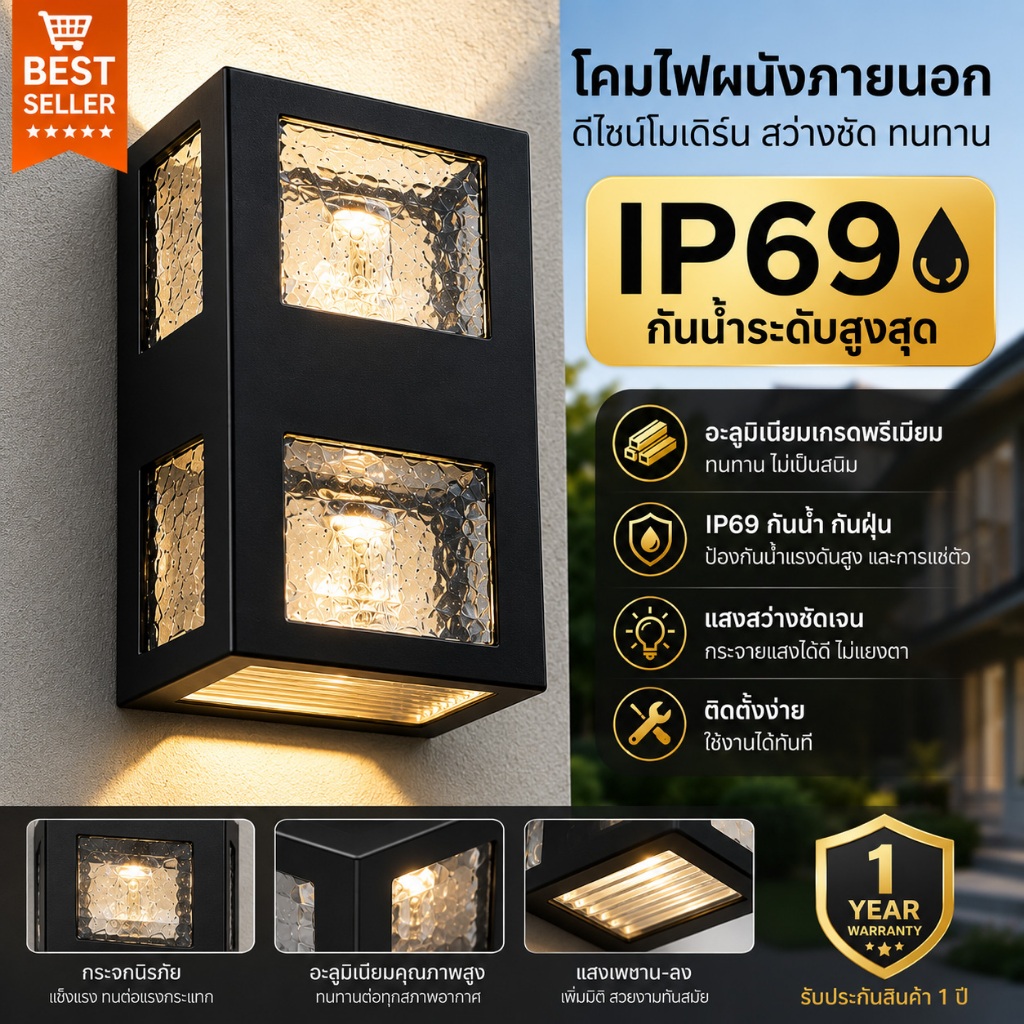 โคมไฟติดผนังใช้ได้ทั้งภายในและภายนอก ผนังหลังโคมไฟ โคมไฟหัวเตียงสไตล์วินเทจ โคมไฟติดผนังกระจก บันไดทางเดิน โคมไฟติดผนัง