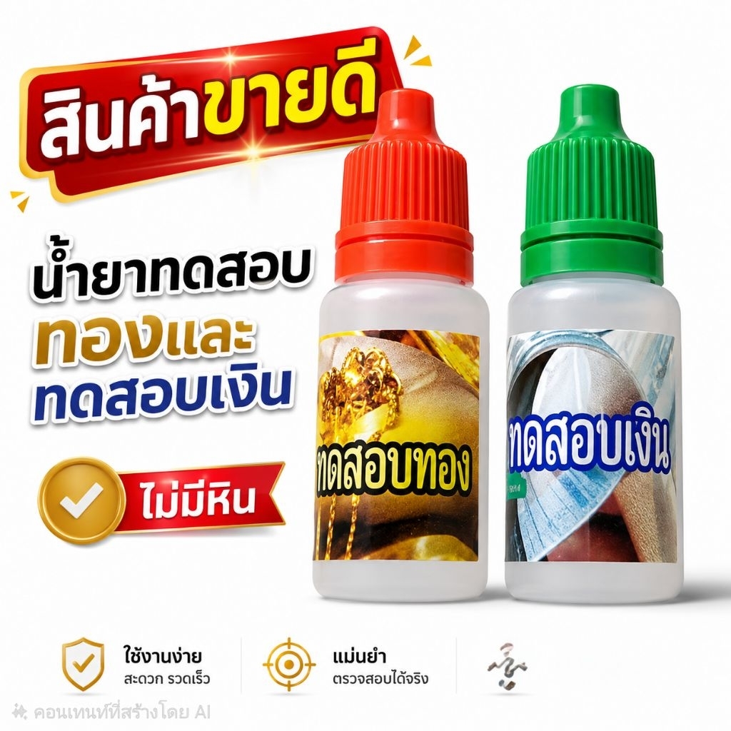 น้ำยาเช็คเงินเช็คทองชุด2ขวด #ไม่มีหิน   เหมาะสำหรับคนที่ต้องการซื้อน้ำยาอย่างเดียว