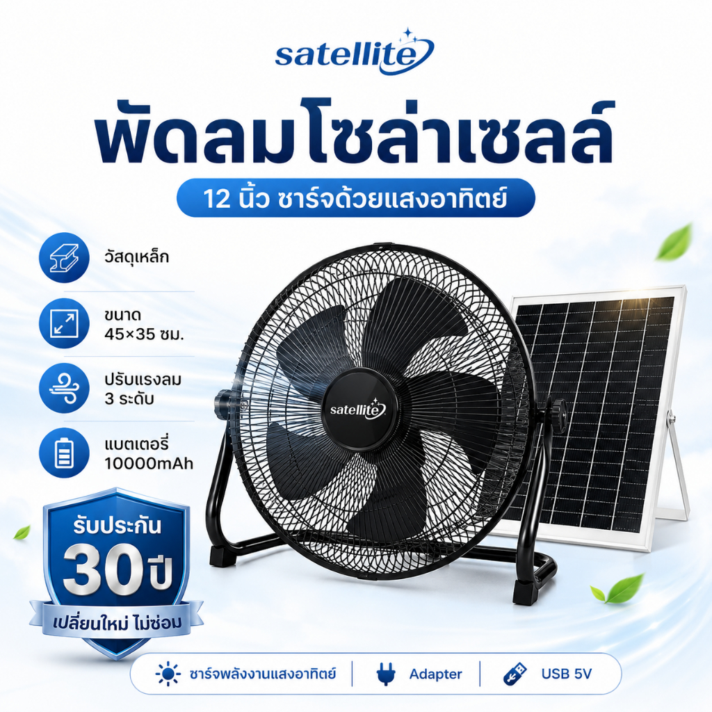 【พร้อมส่ง】 พัดลมโซล่าเซลล์ พัดลมพกพา พร้อมแผงโซล่าเซลล์ แบตเตอรี่ในตัว 0 ค่าไฟ พัดลมตั้งพื้น 12 นิ้ว