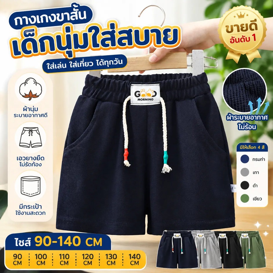 พร้อมส่ง กางเกงขาสั้นกีฬาเด็กชาย แฟชั่นเกาหลีรับหน้าร้อนผ้าฝ้ายนุ่มใส่ลำลอง เด็ก 2-12 ปีรหัส《da-t》