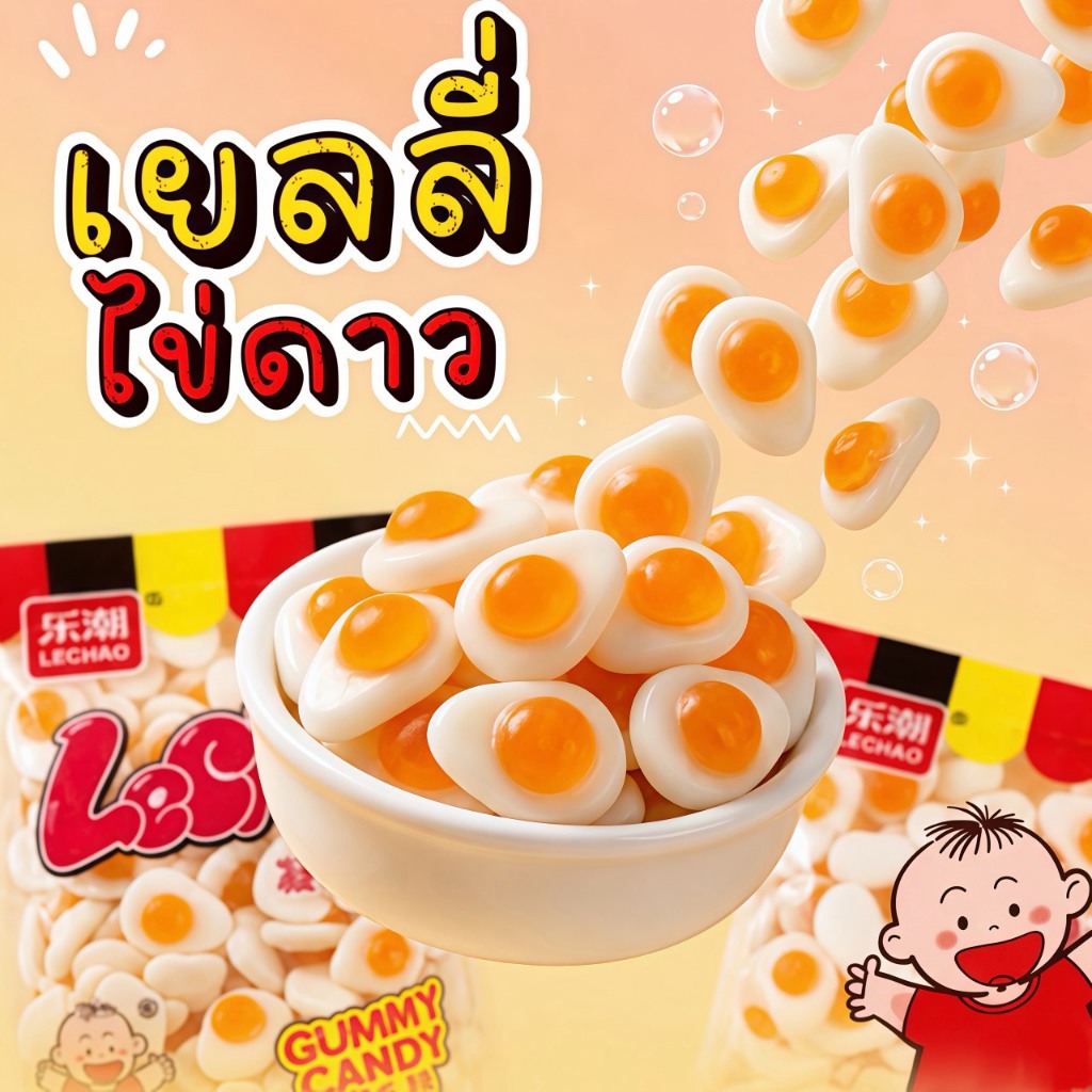 เยลลี่ไข่ดาว Lechao 1 กิโลสุดฟิน เคี้ยวนุ่มหนึบหนับ รูปทรงสุดน่ารัก สายหวานต้องมีติดบ้าน