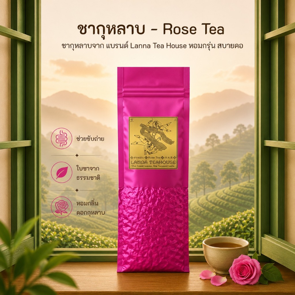 ชากุหลาบ ตรา Lanna Teahouse ยอดคู่ 3 ขนาด 200 กรัม Rose Tea