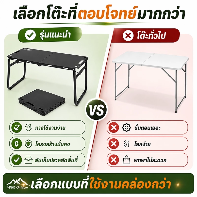 WTHB โต๊ะแคมป์ปิ้ง (ตารางยุทธวิธี) พับได้ แบบพกพา สำหรับกลางแจ้ง รับน้ำหนักดี มาพร้อมกระเป๋าเก็บของ thumbnail 5