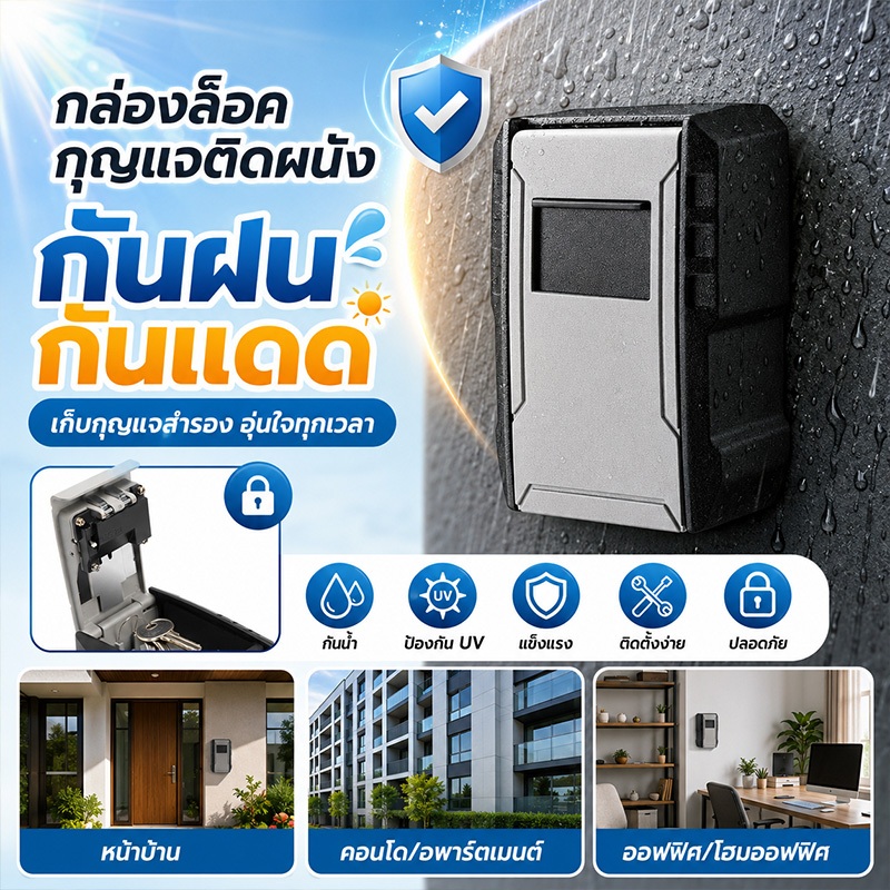 🔑กล่องเก็บกุญแจติดผนัง โลหะทนทาน ล็อครหัส4หลัก ปรับรหัสใหม่ได้ ตู้เซฟกุญแจรถ-บ้าน ปลอดภัย พร้อมส่ง