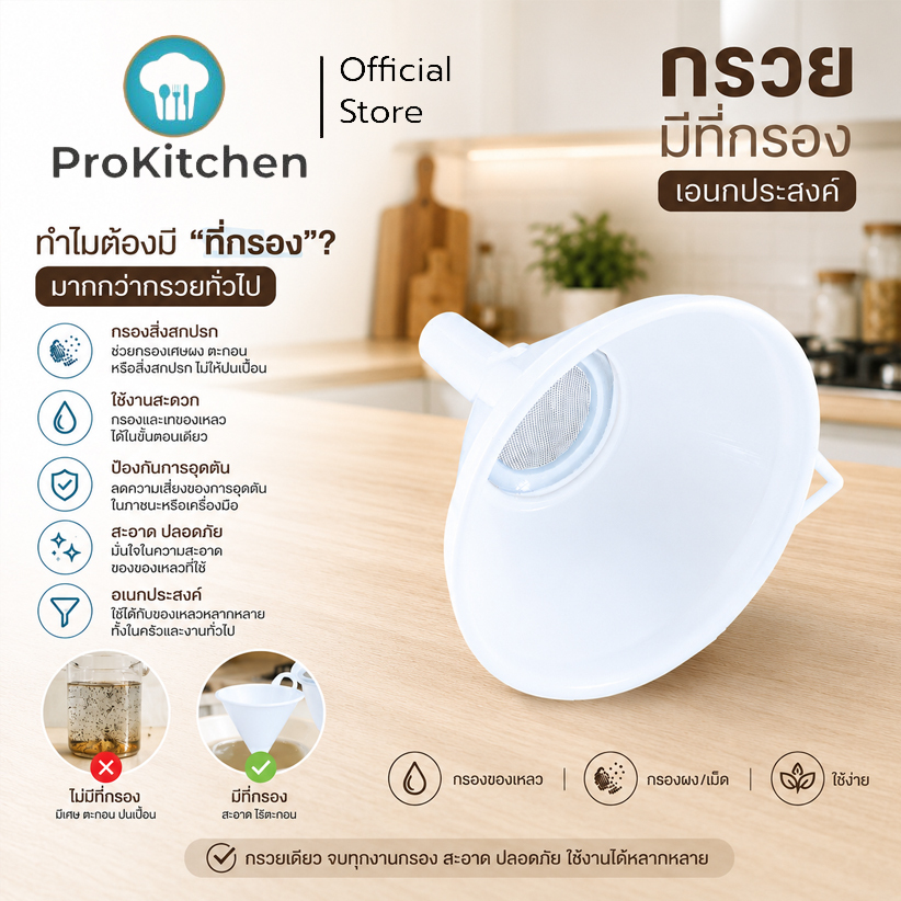 Kudzun กรวย กรวยกรอง กรวยพลาสติก มีที่กรอง  ProKitche