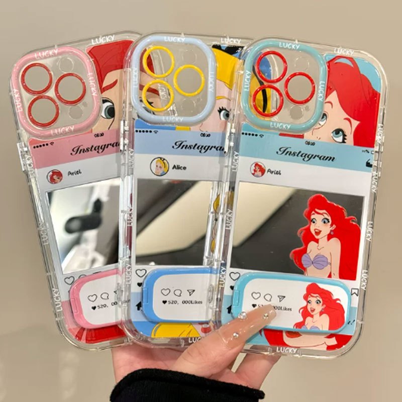 เคสกระจกรูปเจ้าหญิงแฟชั่นสำหรับหมี IPhone 17 Pro Max16 13 12 15 11 14 Pro Max XR 12 15 11 14 Pro 7 8 15 Plus X XS Max