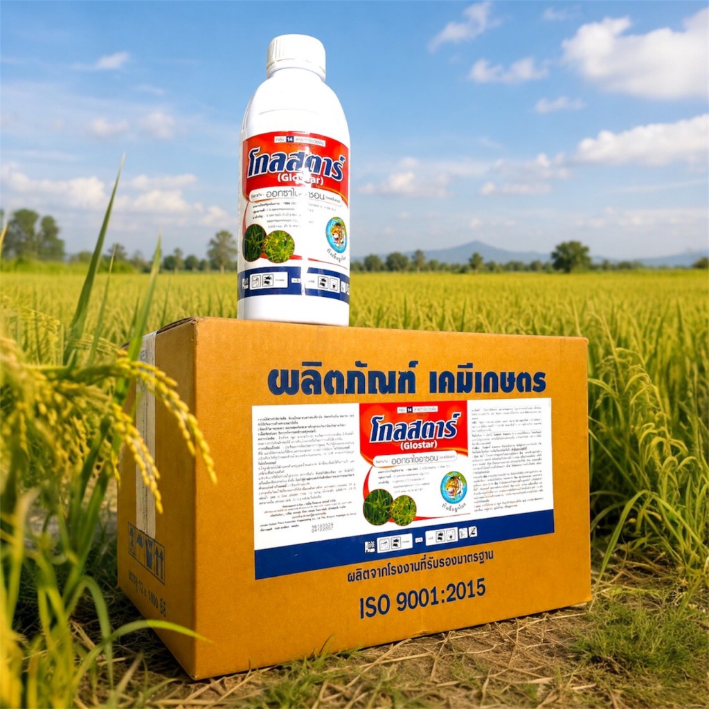 โกลด์สตาร์ สินค้า ยกลัง12ขวด ขนาด1ลิตร (ออกซาไดอะซอน 25% EC) สารกำจัดวัชพืช  หัวเสือลูกโลก