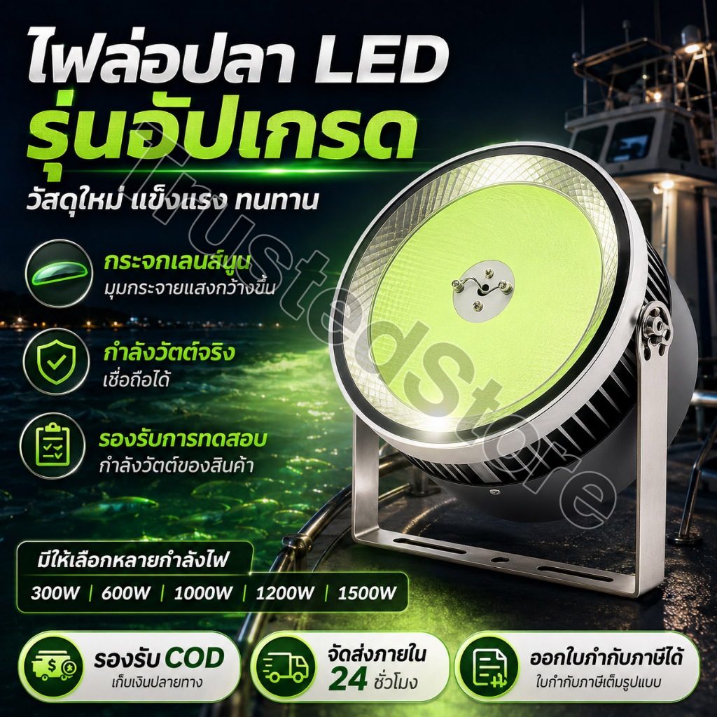 🔥 ไฟล่อหมึก LED 1500W แสงฟ้าครามสว่างจ้า เรียกฝูงหมึกไวสุดๆ ใช้งานง่าย กันไฟกระชากในตัว รับประกัน 2 ปี คุ้มค่าต้องลอง!
