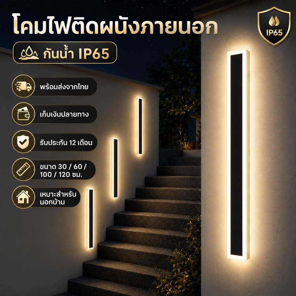 ห้าไฟสำหรับติดผนังสวนมั้ย? เรามี! ไฟ LED ติดผนังกันน้ำ 100% ทนแดดทนฝน ไซส์ครบ 30/60/100/120cm