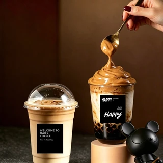 พร้อมส่ง⚡ สติ๊กเกอร์ติดแก้วกาแฟ สติกเกอร์Coffee (5x6 ซม.105 ใบ/ชุด) กันน้ำ100% PP H.2 กาแฟ ชานม Thank You สติกเกอร์