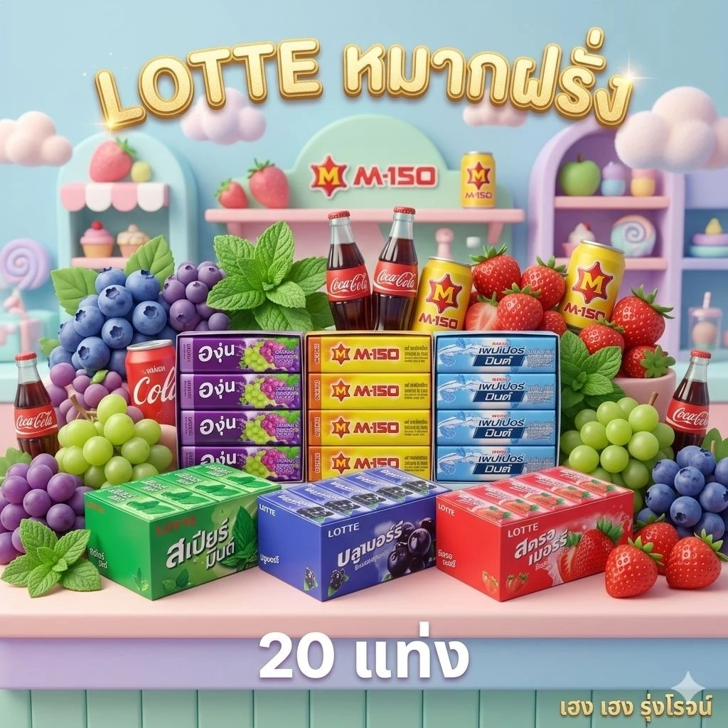 [แพ็ค20แท่ง] Lotte ลอตเต้ สติ๊ก หมากฝรั่ง รสตรอเบอร์รี่ รสบลูเบอร์รี่