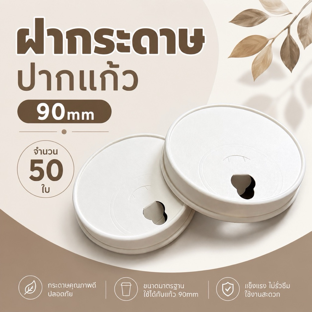 ฝากระดาษ ปากแก้ว 90mm จำนวน 50 ใบ (เฉพาะฝาอย่างเดียว)