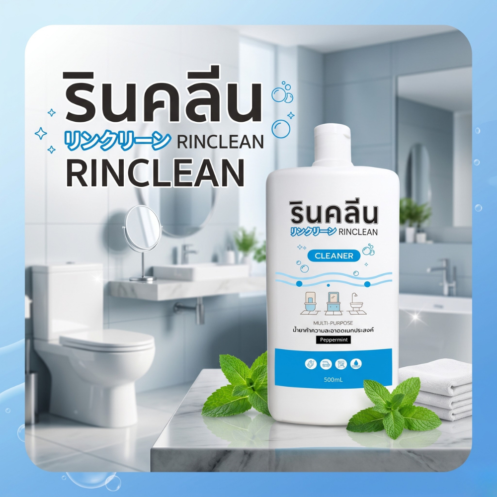 รินคลีนRinclean 500 ml แบบขวด ฝาปิด Clean ทำความสะอาดอเนกประสงค์ คราบสนิม กลิ่นไม่ฉุน ผู้สูงอายุ
