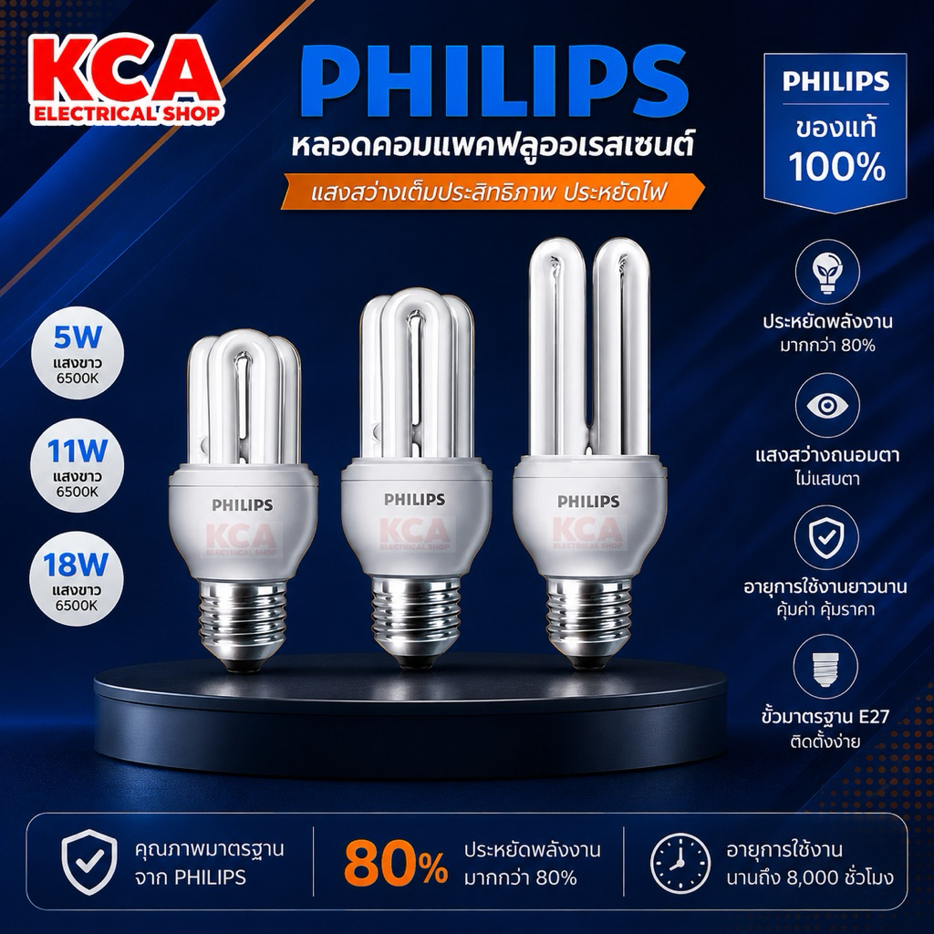 หลอดตะเกียบ​ หลอดประหยัดไฟ​ 11W 14W 18W 23W PHILIPS รุ่น​ จีนี่ Genie หรือ Essential 3U **กล่องอาจมีเก่าบ้าง**