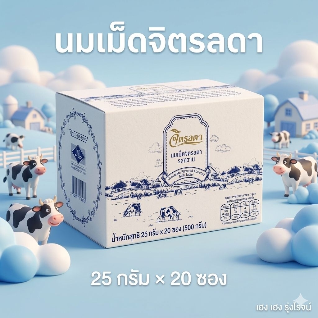 [แพ็ค20ซอง] นมปรุงแต่งชนิดเม็ด นมอัดเม็ดรสหวาน จิตรลดา 25 กรัม/ซอง รับประกันของแท้ 100%