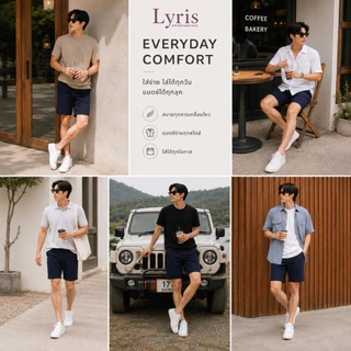 Lyris KADE กางเกงขาสั้นผู้ชาย 17 นิ้ว สีกรมท่า Silent Navy ผ้าชิโน่ ทรงตรง กางเกงชิโน่ผู้ชาย ใส่เที่ยว ใส่ทำงาน
