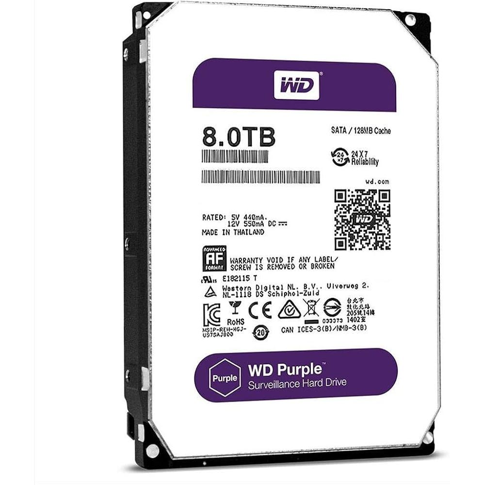 ฮาร์ดดิส HDD WD PURPLE 8TB สำหรับกล้องวงจรปิด ใช้กับเครื่องบันทึก NVR/DVR ทนร้อน เสถียรสูง ของแท้ ปร