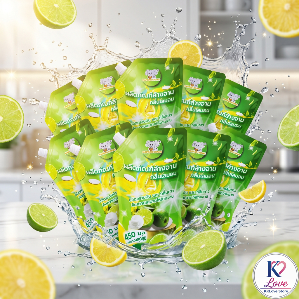 น้ำยาล้างจาน 450ml*10 กลิ่นเลมอน ล้างคราบมันง่าย ฟองเยอะ กลิ่นหอมติดจาน ถุงเติมประหยัด คุ้มค่าทุกบ้า