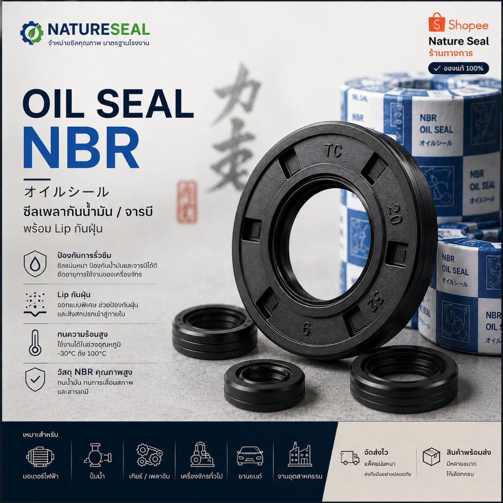 ออยซีล 20-52-6 20x52x6 OIL SEAL NBR 20-52-6 TC อะไหล่ซีลแท้ 100% ส่งจากไทย