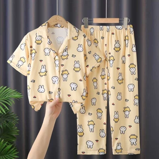 ชุดนอนเด็กคอปกแขนสั้นขายาวพิมพ์ลายน่ารัก SIZE110CM-150CM นื้อผ้านุ่มใส่สบาย