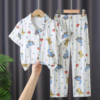 ชุดนอนเด็กคอปกแขนสั้นขายาวพิมพ์ลายน่ารัก SIZE110CM-150CM นื้อผ้านุ่มใส่สบาย
