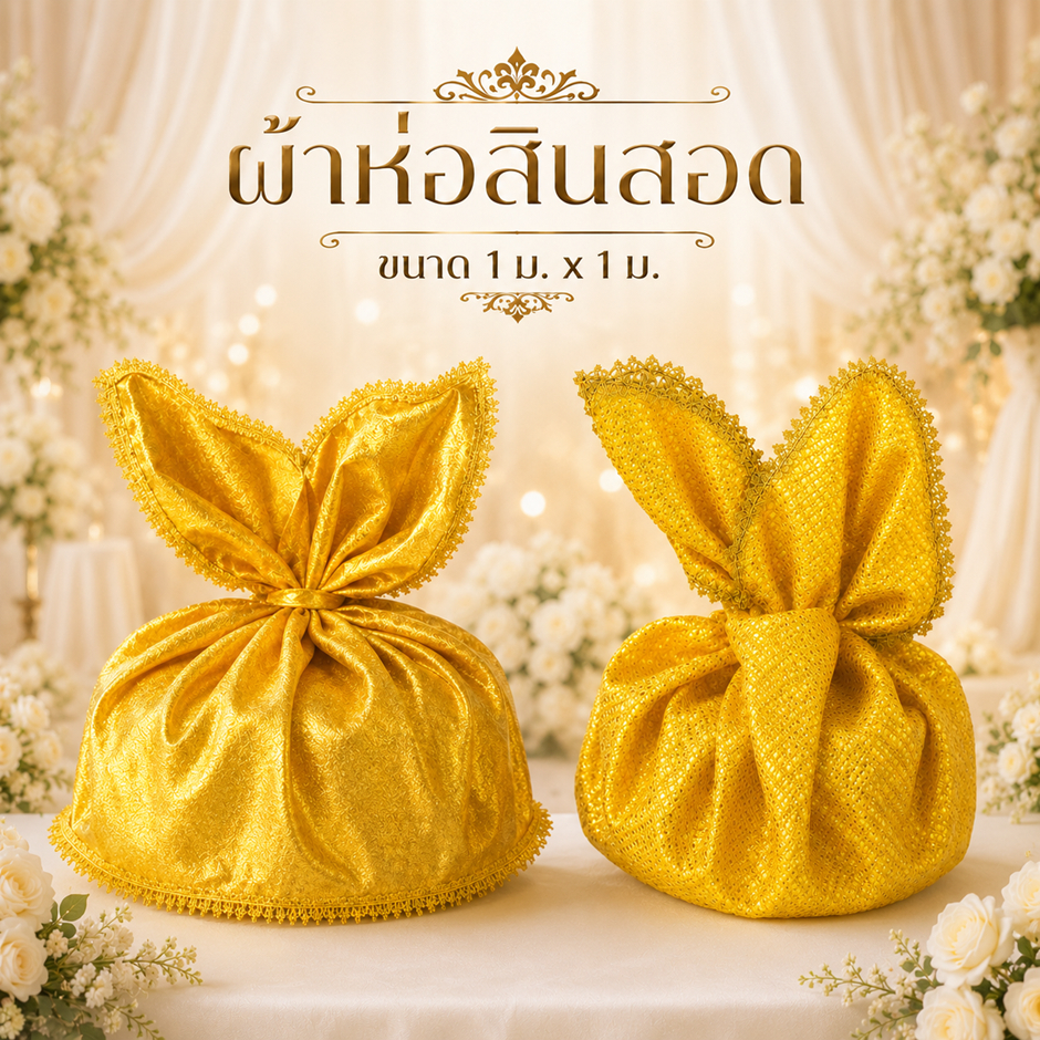 ผ้าห่อสินสอด ผ้าห่อขันหมาก ผ้ารองพาน สีทอง แบบมีลายและไม่มีลาย