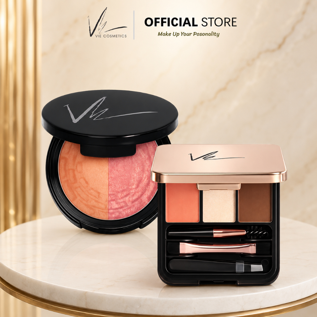 ( เซ็ตคู่ ) Vie Cosmetics Duo Blush Fusion 5.5 g. & Brow & Beam Duo Palette 2.7 g.