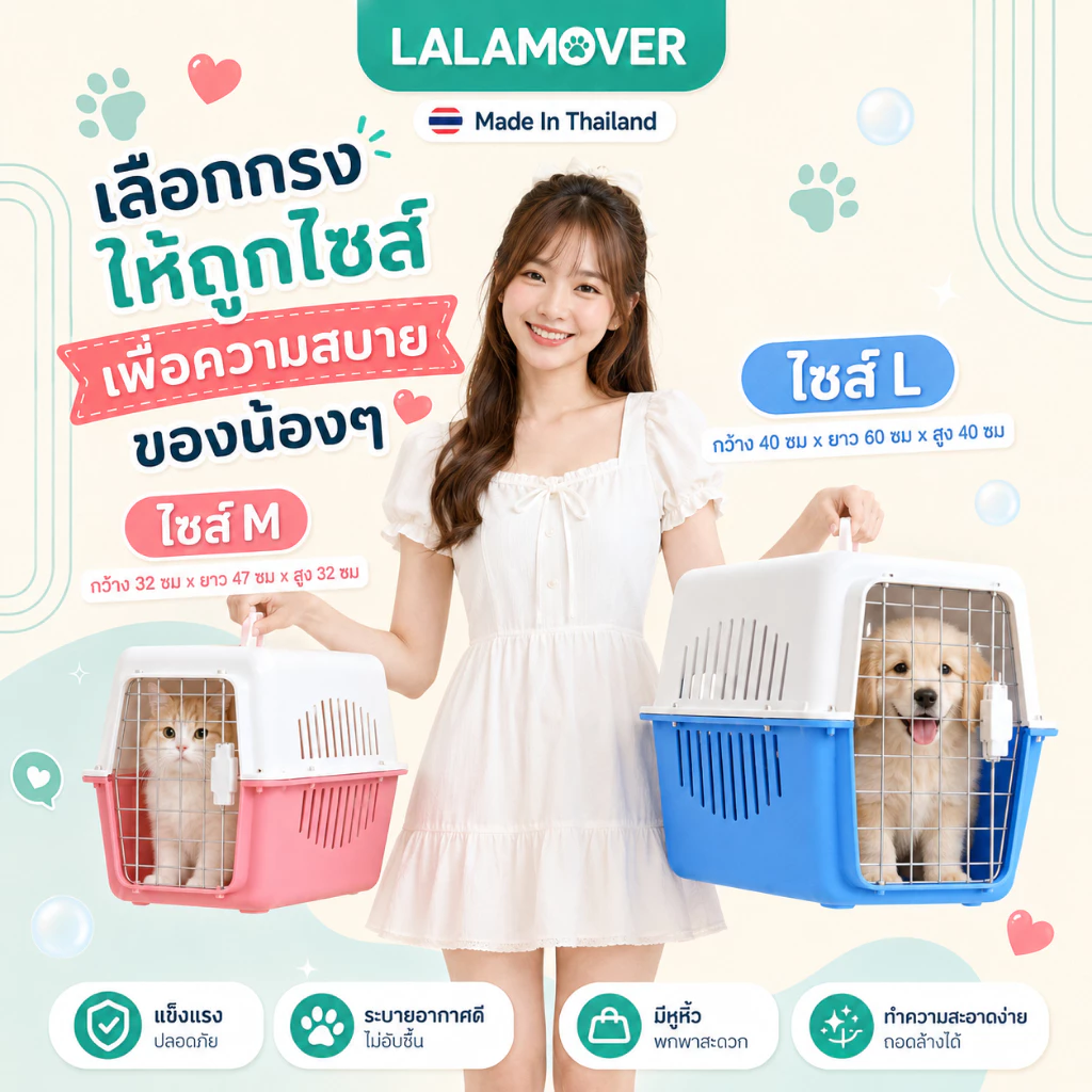 Lalamover กล่องเดินทางสัตว์เลี้ยง กรงหิ้วสัตว์เลี้ยง ผลิตในประเทศไทย รับประกันสินค้า มีแผ่นปูพื้น thumbnail 3