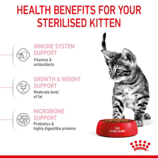 Royal Canin Kitten Sterilised อาหารแมว โรยัล คานิน ลูกแมว แมวเด็ก ทำหมัน ไขมันต่ำ อายุ 6 - 12 เดือน ขนาด 2kg