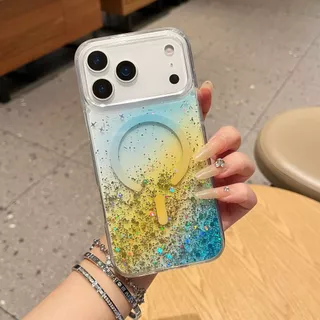 เคสกากเพชรหลากสีส่องแสงประกายวิบวับ Magnetic Case For iPhone 17Promax 16Pro 15 14 13 12