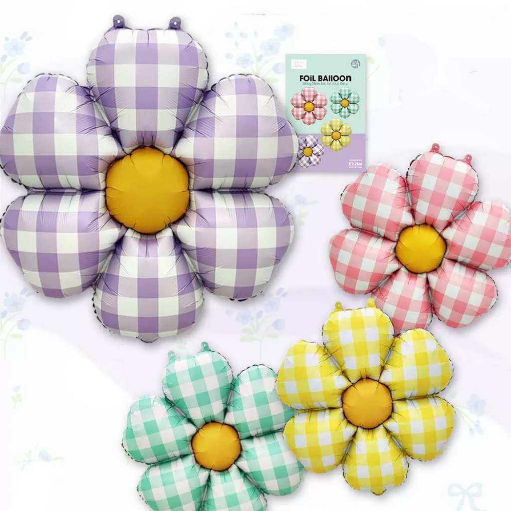 ลูกโป่งดอกไม้ ดอกไม้ลายตาราง สีใหม่ ร้านไทย สินค้าพร้อมส่ง