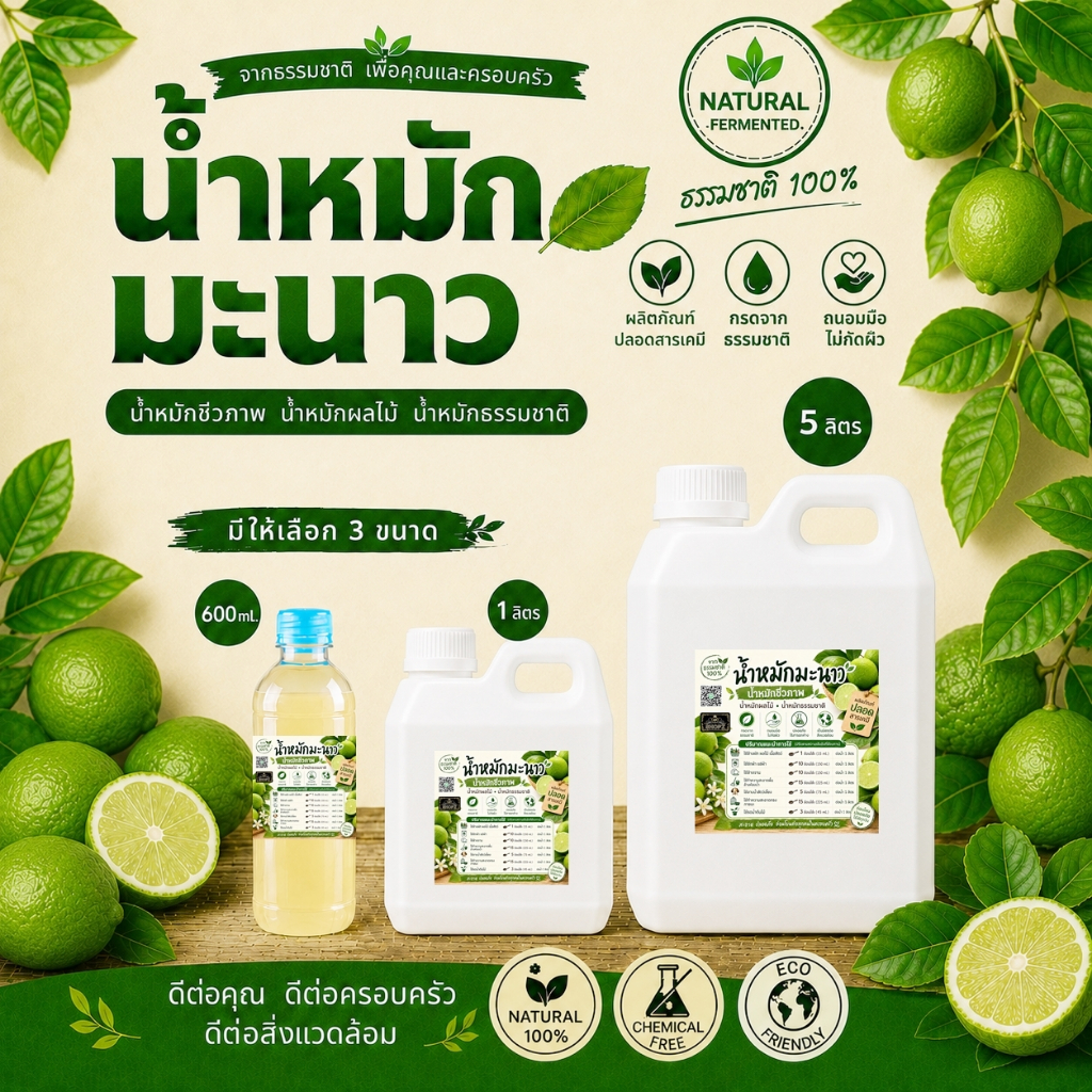 น้ำหมักมะนาว ขนาด 600 ml. / 1 ลิตร / 5 ลิตร หัวเชื้อน้ำหมักมะนาว น้ำหมักชีวภาพ น้ำหมักผลไม้ น้ำหมักธรรมชาติ หัวเชื้อน้