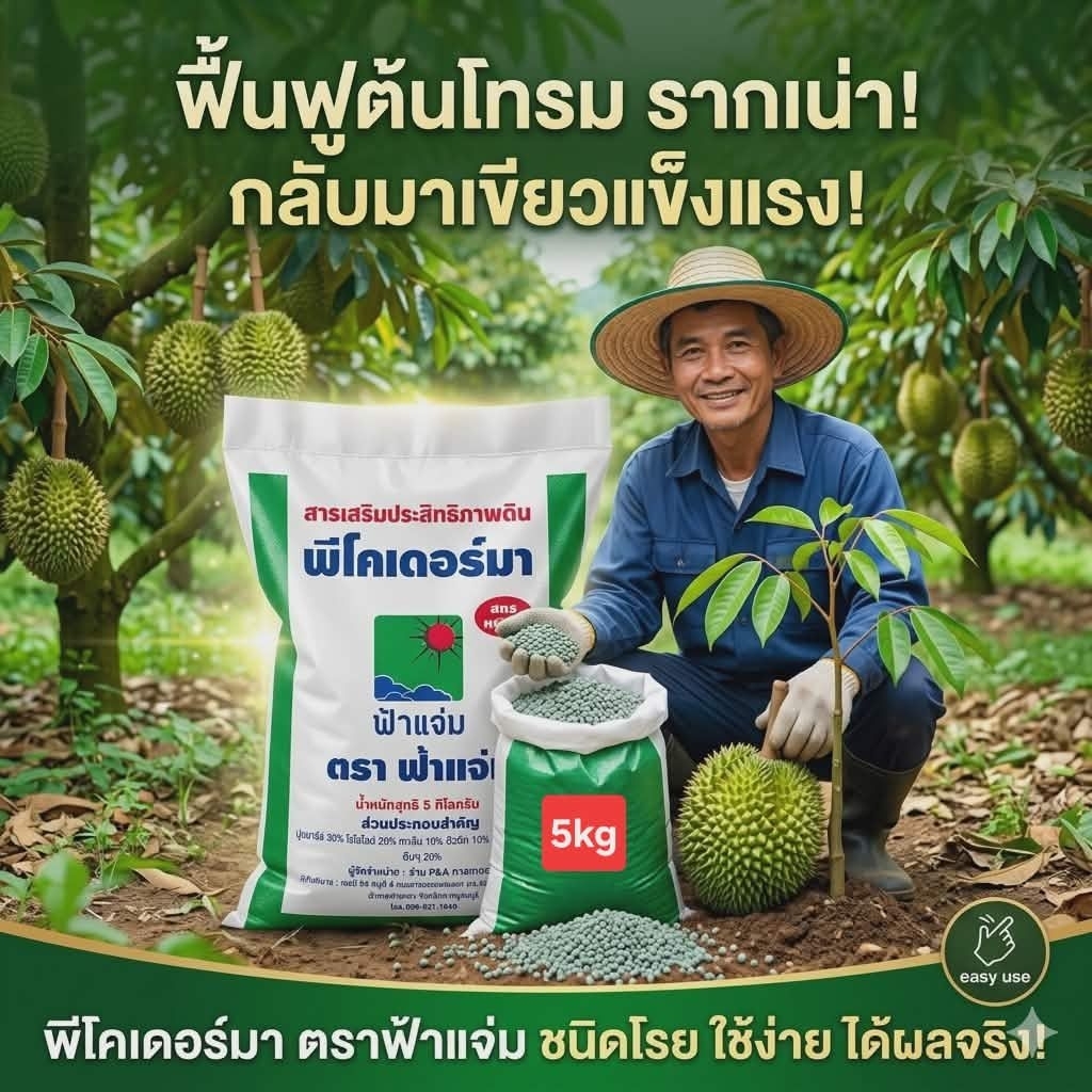 พีโคเดอร์มา ไตรโคเดอร์มาอัดเม็ด ตราฟ้าแจ่ม (ถุงละ 5 กิโลกรัม จำนวน 2 ถุง) ใช้ป้องกัน รักษาเชื้อราโรคพืชทางดิน