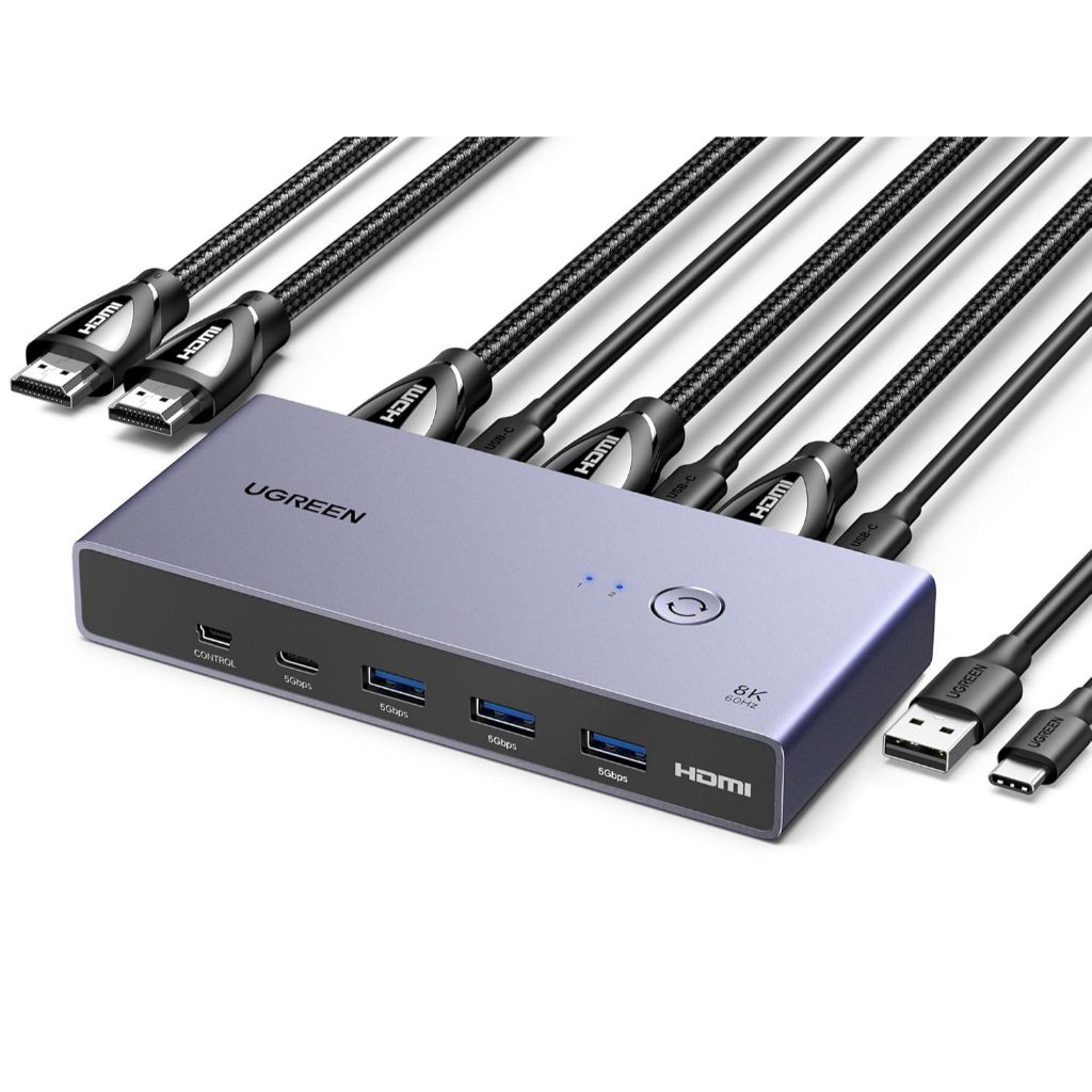 (พร้อมส่ง) UGREEN 25124 8K@60Hz HDMI KVM Switch, KVM Switcher Support 4K@120Hz, 4 Port USB 3.0 Switc