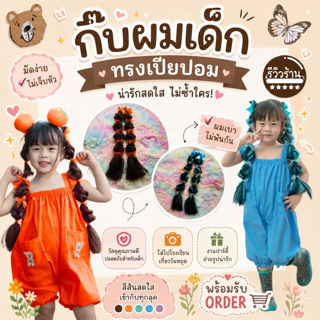 กิ๊บผมเปียแบบปอมๆผมน้อยติดได้(ราคาคู่ละ)
