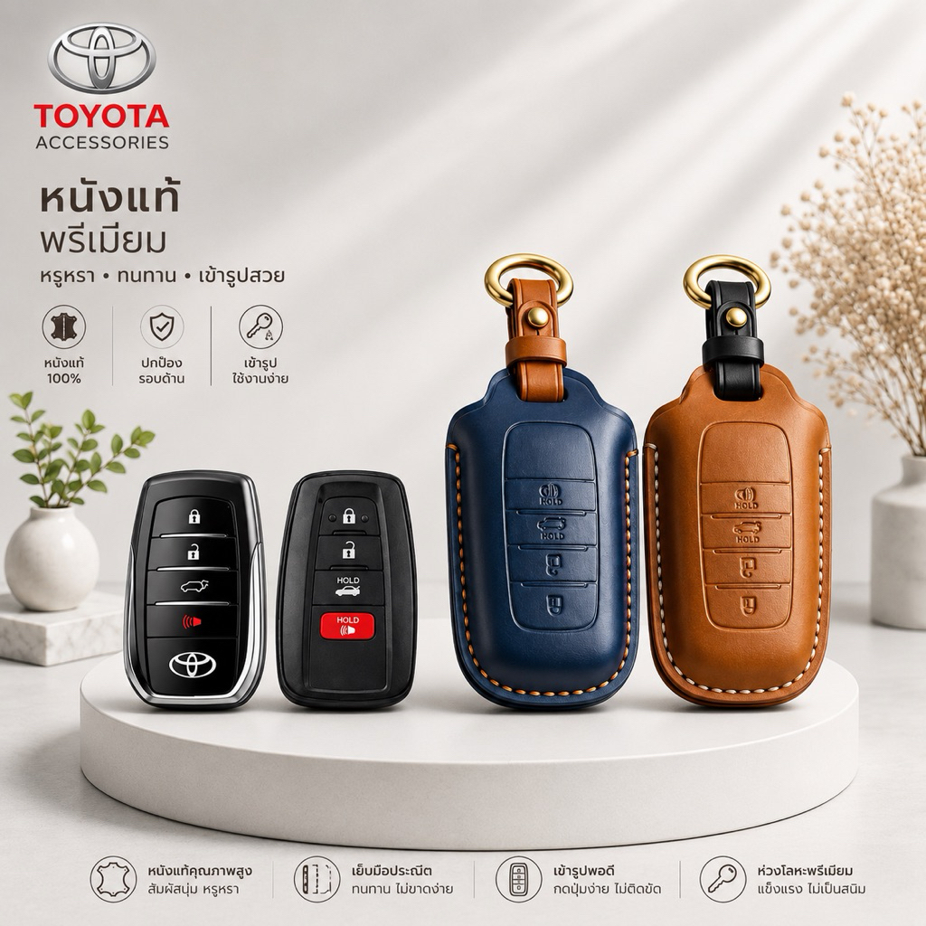 ซองหนังแท้ ใส่กุญแจรีโมทรถยนต์ รุ่นหนังกลับ Toyota Fortuner TRD‎,Camry Hybrid,Legender,Altis,Corolla Cross 2015-26