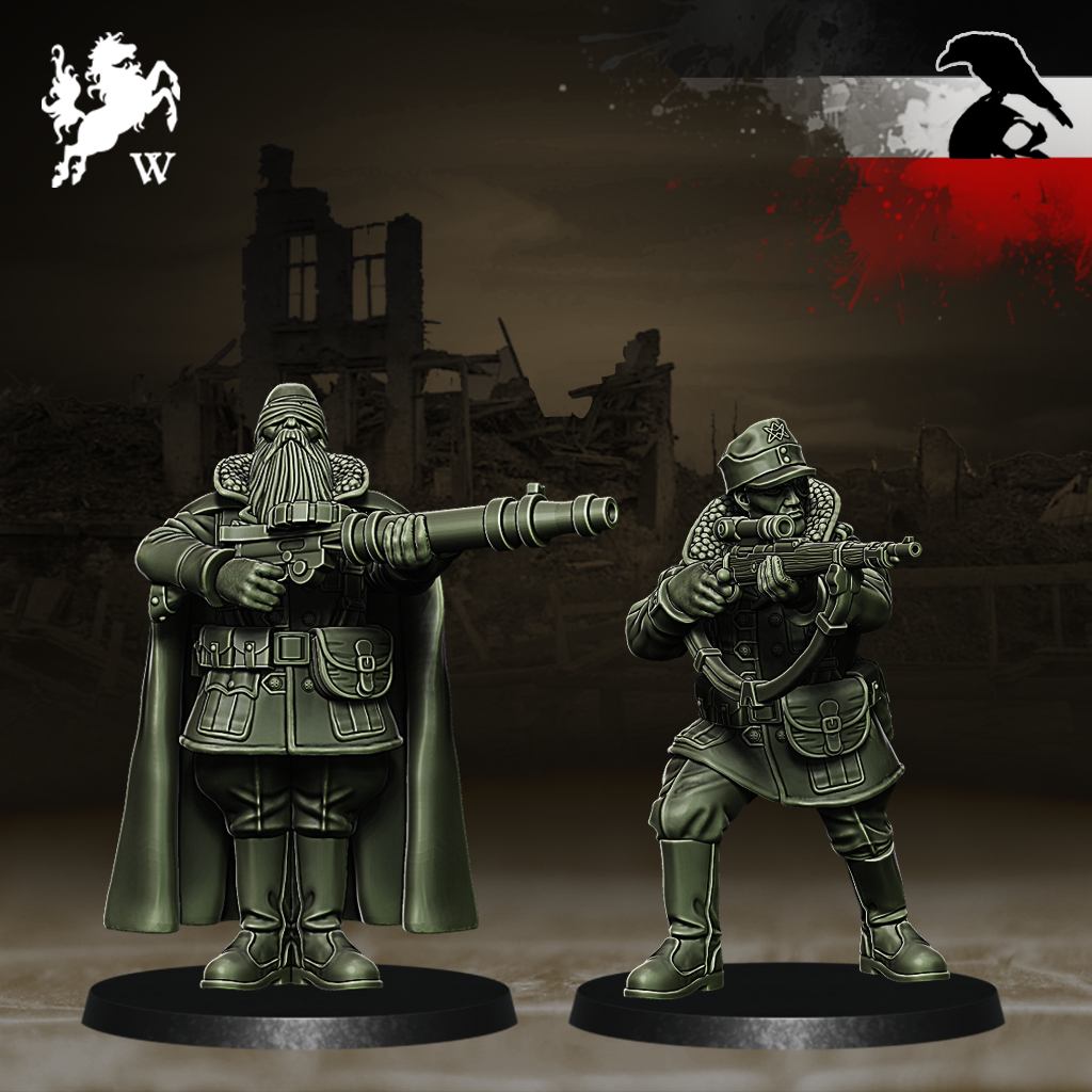 Germans - Snipers งาน Resin Miniature Model สำหรับ Tabletop Board Game ตั้งโชว์