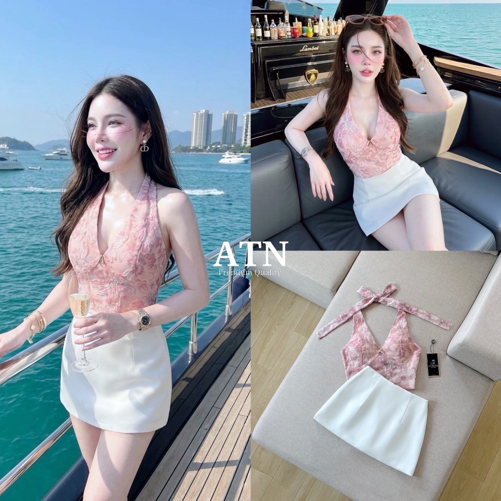 ATN ชุดset2ชิ้น เสื้อคล้องคอผ้ามีความวิ้ง