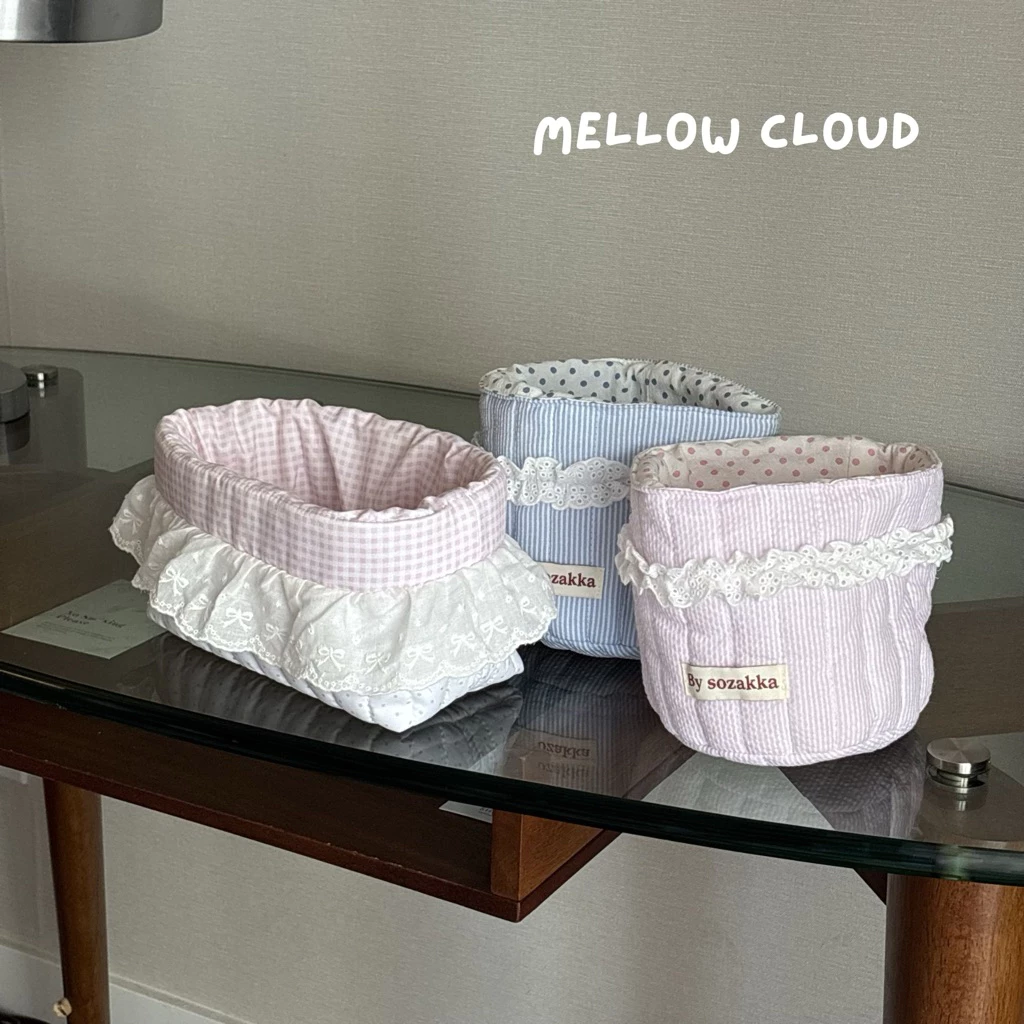 Mellow Cloud Basket ตะกร้าผ้ามินิมอลพาสเทล สไตล์เกาหลีน่ารัก น้ำหนักเบา ใส่เครื่องสำอาง ของจุกจิก แต่งโต๊ะ แต่งห้อง 🧺🌷