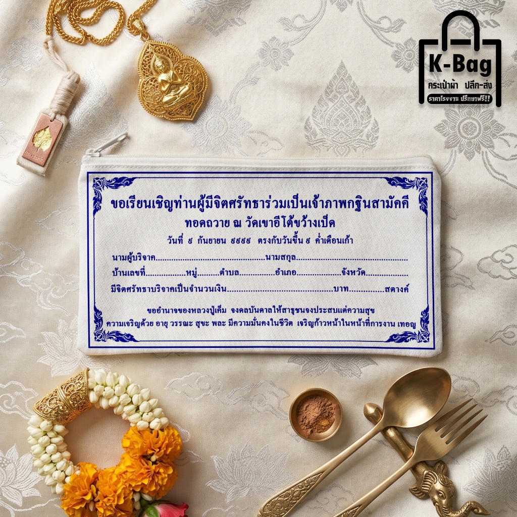 กระเป๋าผ้าซองกฐิน  ขนาด 5X9นิ้ว ของแจกช่วงกฐิน  ยิ่งเยอะยิ่งถูก