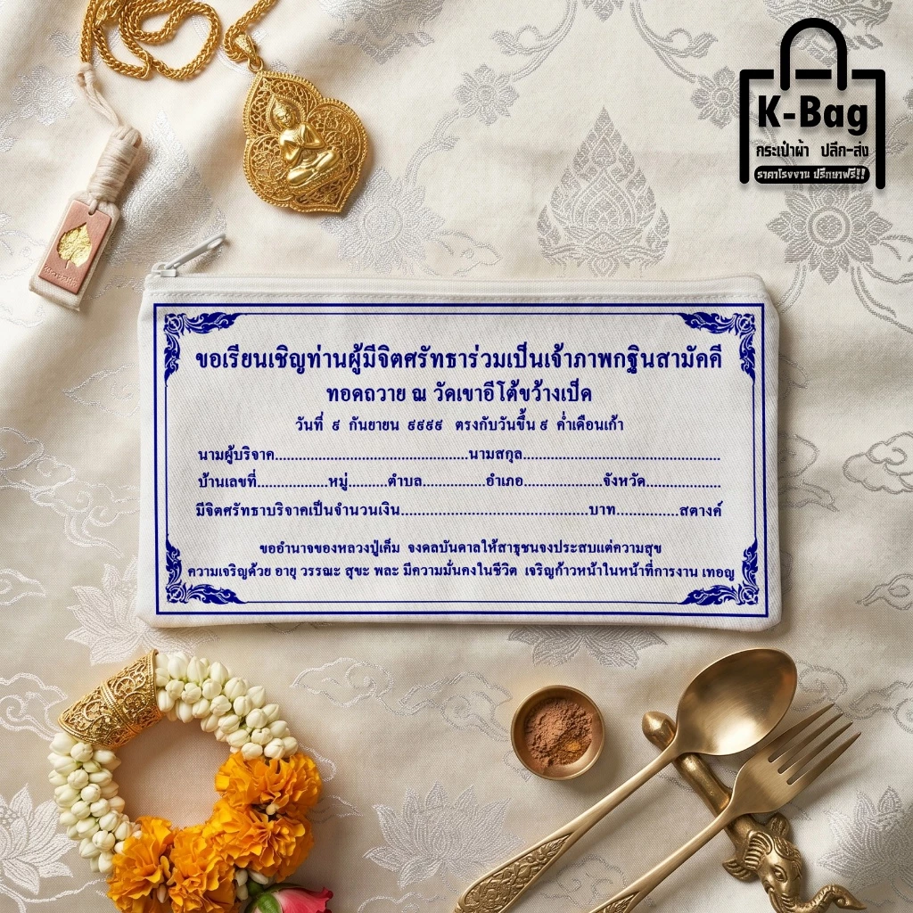 กระเป๋าผ้าซองกฐิน ขนาด 5X9นิ้ว ของแจกช่วงกฐิน ยิ่งเยอะยิ่งถูก