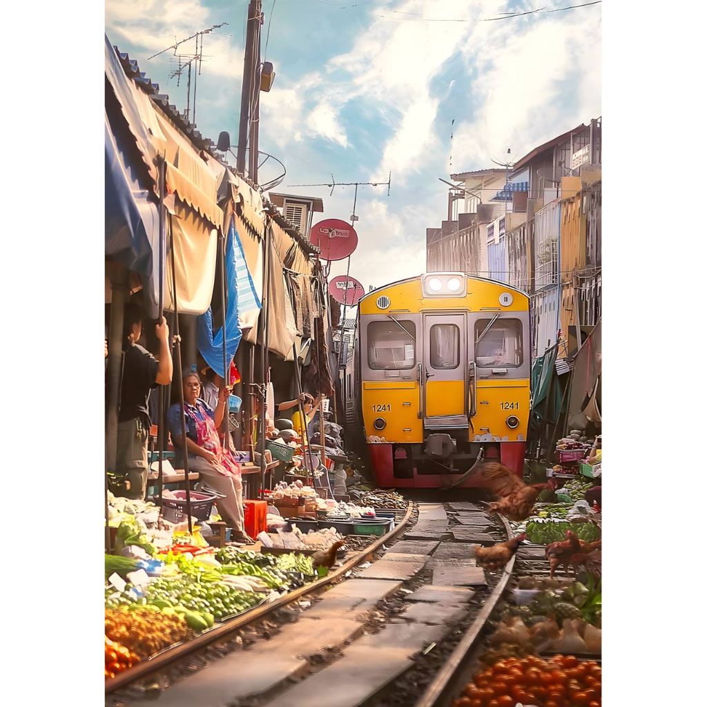 โปสเตอร์ รูปถ่าย ตลาดร่มหุบ ตลาดแม่กลอง POSTER 11.5"x16.5" นิ้ว A3 โบราณ คลาสสิค Thailand Railway Market Photo Siam