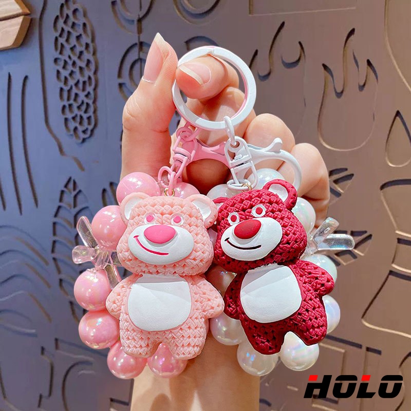 การ์ตูน น่ารัก สตรอเบอร์รี่หมี พวงกุญแจ เหมาะสำหรับตกแต่งและจับคู่ กระเป๋าและกระเป๋าเงิน
