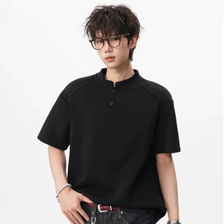 PROMANเสื้อยืดผู้ชายฮั่นครึ่งแขน เสื้อโปโลคอจีน ผ้าสปันคอตตอน ใส่สบาย ไม่ร้อน แฟชั่นสไตล์เทนนิส สำหรับผู้ชาย