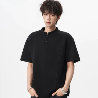 PROMANเสื้อยืดผู้ชายฮั่นครึ่งแขน เสื้อโปโลคอจีน ผ้าสปันคอตตอน ใส่สบาย ไม่ร้อน แฟชั่นสไตล์เทนนิส สำหรับผู้ชาย